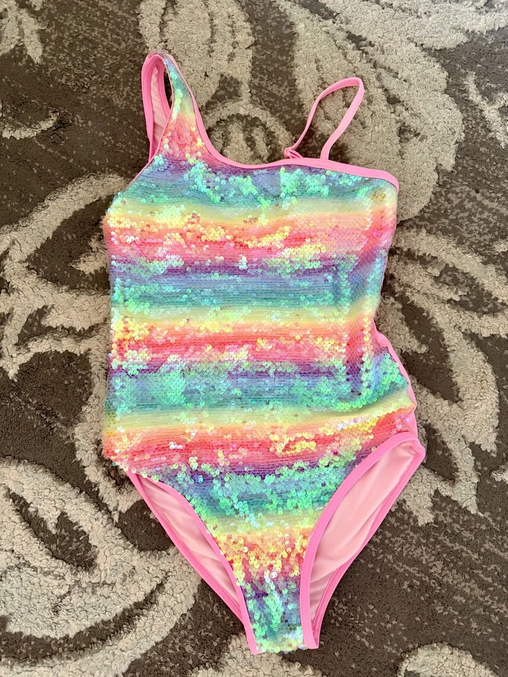 Lola + The Boys: Girls’ Rainbow Sequin One-Piece Swimsuit (size 12)
